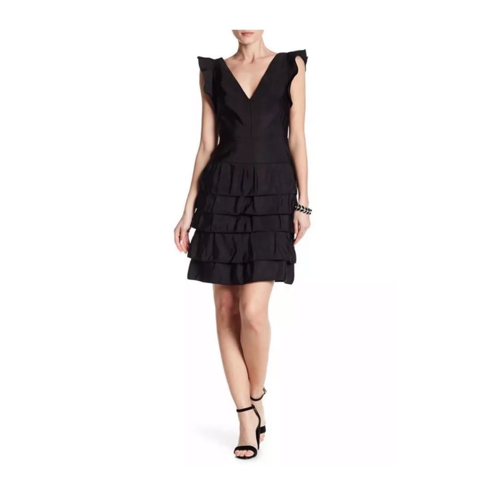 Monique Lhuillier ruffle mini dress black 10 $465